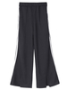 OL Black Stripe Split Women Elastic Waist Wide Leg Pant