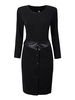 OL Pocket Long Sleeve Leather Patchwork Black Dress
