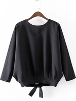 OL Batwing Black Backless Bandage Casual Long Sleeve Women Shirt