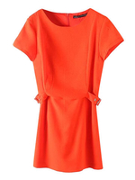 OL Belt Metal Decorative Short Sleeve Women Mini Dress