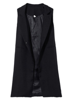 OL Black Sleeveless Lapel Elegant Women Long Jacket