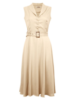 OL Button Belt Sleeveless Lapel Swing Sundress Party Dress