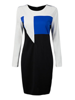 OL Contrast Patchwork Long Sleeve Bodycon Women Pencil Dress