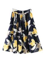 OL Floral Leaves High Waist Elastic Big Women A Line Swing Skirt