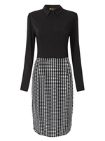 OL Grid Plaid Long Sleeve Women Pencil Dress