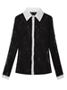 OL Lace See-through Long Sleeve Lapel Sexy Women Blouse