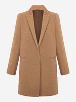 OL Lapel Woolen Pockets Pure Color Elegant Women Coat Outwear