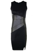 OL Sexy Leather Patchwork Sleeveless Black Bodycon Pencil Dress
