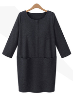 OL Solid Pockets Thicken Warm Loose Casual Dress