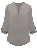 OL Solid Loose Long Sleeve V-Neck Chiffon Women Blouse