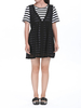 OL Stripe Knitted Pleated Chiffon Two-Layer Women Casual Mini Dress