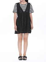 OL Stripe Knitted Pleated Chiffon Two-Layer Women Casual Mini Dress
