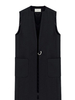 OL V Neck Pocket Solid Women Long Waistcoat