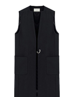 OL V Neck Pocket Solid Women Long Waistcoat