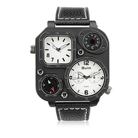 OULM Men Watch Leather Double Movement Thermometer Compass Watch