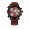 OULM Sport Watch Brown Leather Three Dials Casual Men Watch