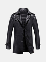 Outdoor Business Winter Mens PU Leather Jacket Epaulets Suit Collar Coat