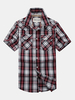 Outdoor Casual Loose Cotton Breathable Plaids Printed Band Collar Dress Shirts for Men