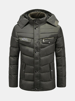 Outdoor Casual Thicken Warm Side Zipper-Pockets Detachable Hat Jacket For Men