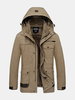 Outdoor Winter Thicken Multi Safe Pockets Detachable Hood Solid Color Jacket for Men