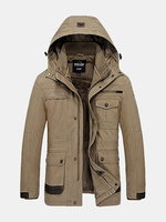 Outdoor Winter Thicken Multi Safe Pockets Detachable Hood Solid Color Jacket for Men