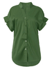 Oversized V-Neck Cotton Batwing Short Sleeve Button Down Blouse