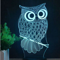 Owl 3D LED Lights USB Battery Colorful Touch Control Night Light Gift