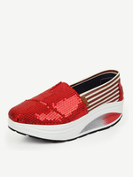 Paillette Bling Shiny Platform Slip On Stripe Rocker Sole Shoes