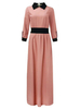 Party Patchwork Long Sleeve Lapel Elegant Women Maxi Dress
