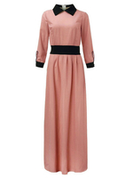 Party Patchwork Long Sleeve Lapel Elegant Women Maxi Dress