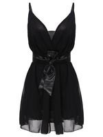 Party Belt Backless Sleeveless Strap Black Chiffon Women Mini Dress