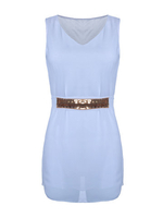 Party Sequins Embellished Belt Sleeveless V-Neck Chiffon Mini Dress