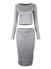 Party Sexy Solid Midriff-baring Long Sleeve Sheath Bodycon Two Pieces Dress