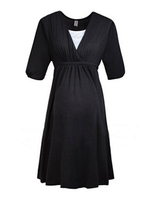 Party Solid Stretch High Waist V-Neck Women Skater Dress