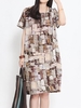 Patchwork Block Vintage Women Printed Color Loose Dress