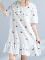 Patchwork Embroidery Short Sleeve O Neck Women Dresses