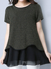 Patchwork Fake Two Pieces Short Sleeve O Neck Women T-Shirts