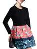 Patchwork Floral Printed Pleated Long Sleeve Dress