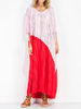 Patchwork Loose Pleated Half Bat Sleeve V-neck Maxi Dress For Women