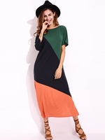 Patchwork Off-shoulder Maxi Dress