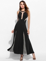 Patchwork See-through Sleeveless O-neck Maxi Dress For Women