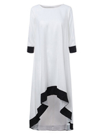 Patchwork Three Quarter Sleeve High Low O-neck Maxi Dress