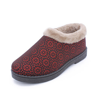 Pattern Flower Casual Cotton Fur Lined Slip On Ankle Boots