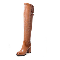 Pattern Leather Buckle Chunky Heel Over The Knee Boots