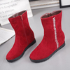 Pattern Plaid Heel Increasing Mid Calf Zipper Boots