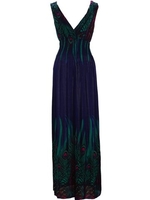 Peacock Feathers Printed Bohemia Beach Holiday Party Women Long Dress