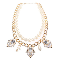 Pearl Crystal Chunky Letter Choker Pendant Necklace