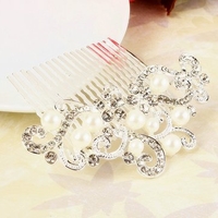 Pearl Crystal Rhinestone Hairpin Flowers Diamante Hair Clip Bridal Wedding Comb