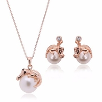 Pearl Jewelry Set Alloy Rhinestone Crocodile Pearl Earrings Necklace Set
