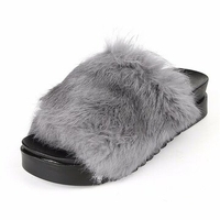 Peep Toe Furry Slip On Flat Casual Home Floor Slippers